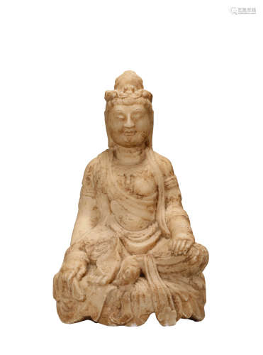 A Carved Stone Figure Of Bodhisattva