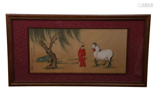 A Chinese Figure Painting On Silk, Mounted And Framed, Wen Z...