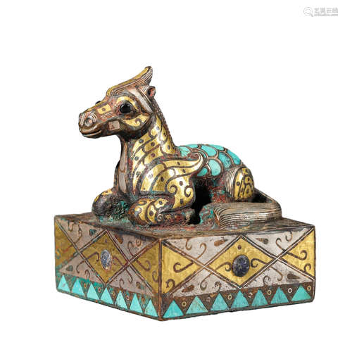 A Gilt And Silver-Inlaid Bronze Horse Seal