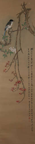 A Chinese Flower And Bird Painting On Paper, Hanging Scroll,...