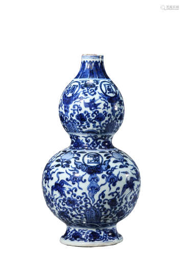 A Blue And White Crane Double-Gourd Vase