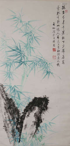 A Chinese Bamboo Painting On Paper, Hanging Scroll, Qi Gong ...