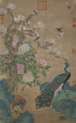 A Chinese Flower And Bird Painting On Silk, Hanging Scroll, ...