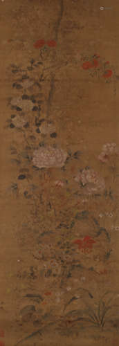 A Chinese Flower Painting On Silk, Hanging Scroll, Li Di Mar...