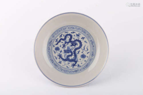 A Blue And White Dragon Dish