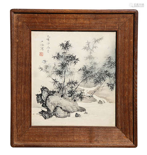 A Chinese Bamboo Painting On Paper, Mounted And Framed, Chen...