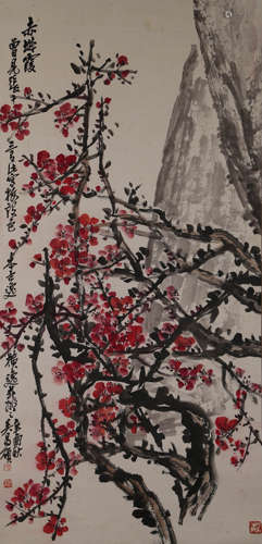 A Chinese Plum Blossom Painting On Paper, Hanging Scroll, Wu...