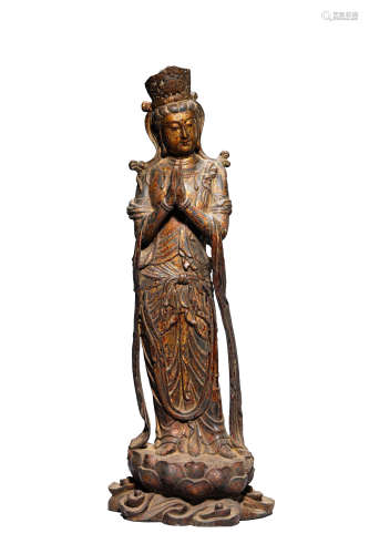 A Gilt-Lacquered Bronze Figure Of Guanyin