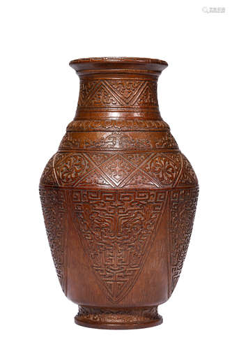 A Carved Bamboo Beast Vase