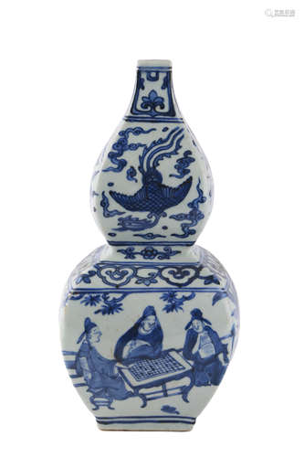 A Blue And White Figure Double-Gourd Vase