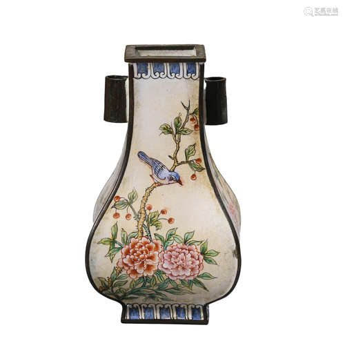 A Painted Enamel Handled Vase