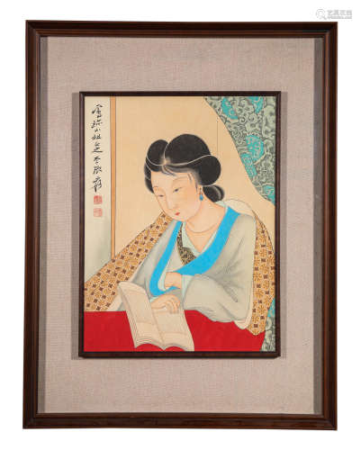 A Chinese Lady Painting On Paper, Mounted, Zhang Daqian Mark