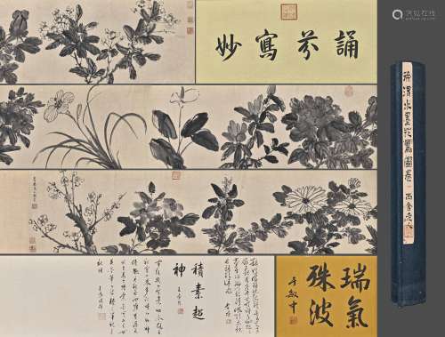 A Chinese Flower And Bird Painting, Ink On Paper, Handscroll...