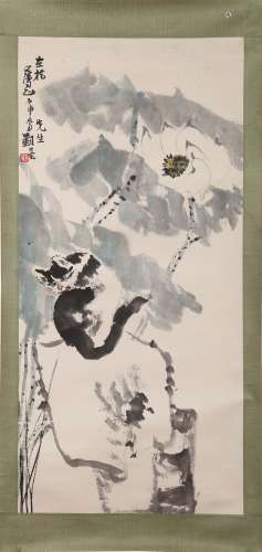 A Chinese Cat Painting On Paper, Mounted, Liu Danzhai Mark