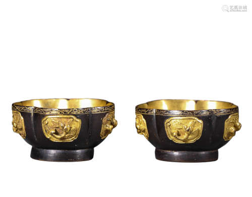 A Pair Of Gilt-Bronze Cups