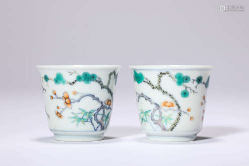 A Pair Of Doucai Three Friends In Winter Cups