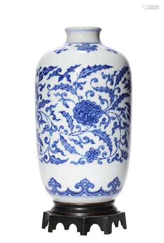 A Blue And White Wrapped Flowers Vase