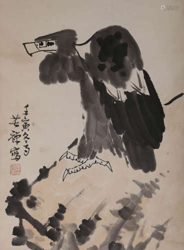 A Chinese Eagle Painting On Paper, Hanging Scroll, Li Kuchan...