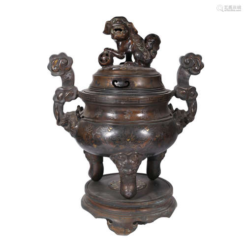 A Bronze Lion Tripod Censer