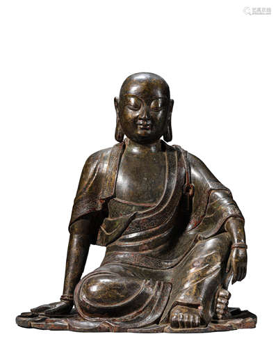 A Copper Figure Of Ksitigarbha Bodhisattva