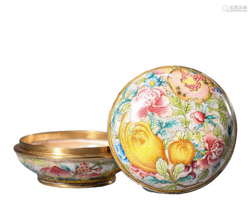 A Painted Enamel Flower And Fruit Box And Cover
