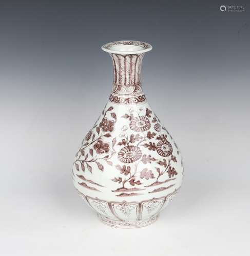 Red in Glazed Flower Pattern Porcelain Vase