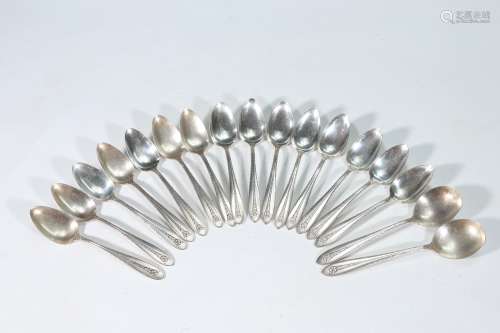 Set Of 17 Spoons Margaret Rose By National Sterling Silver