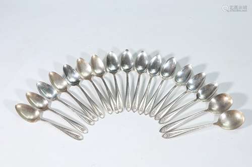 Set Of 17 Spoons Margaret Rose By National Sterling Silver