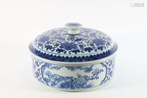 Blue and White Bird with Flower Pottern Porcelain Round Lid ...