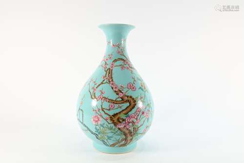 Blue Base Famille Rose Flower Pattern Porcelain Vase