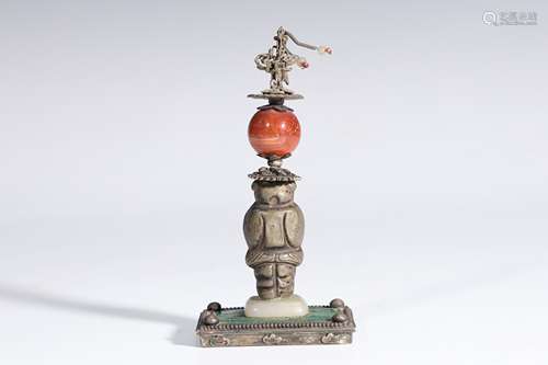 Chinese Child with Agate Ball Bronze Ornament