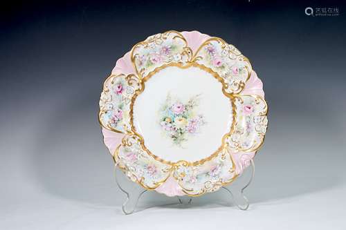 Gold Trimmed Flower Plate By Hertel Jacob Bavaria Germany