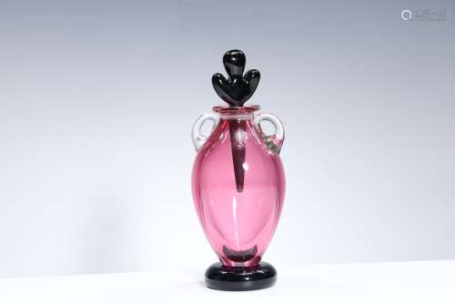 Corriea Pink Perfume Bottle With Black Stopper Artist Signed