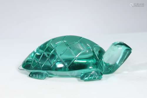 Carved Green Glass Large Turtle