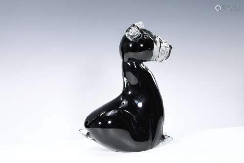 Hand Blown Art Glass Black Dog Figurine