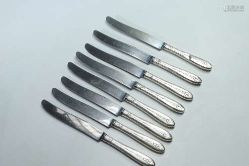 Set Of 8 Dinner Knives By National Sterling Silver