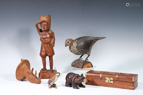 Collection Of 6 Carved Wood Ornament Figurine