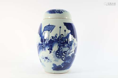 Blue and White Character Story Porcelain Lid Jar