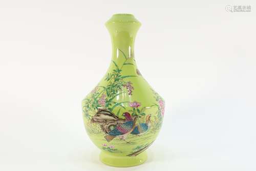 Green Base Bird with Flower Porcelain Vase