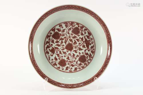 Red in Glazed Flower Pattern Porcelain Plate