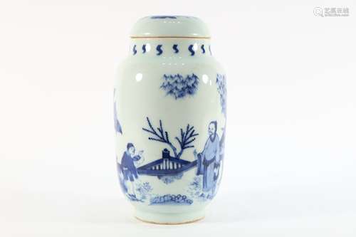 Blue and White Character Story Porcelain Lid Jar