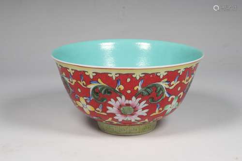 Red Base Flower Pattern Porcelain Bowl