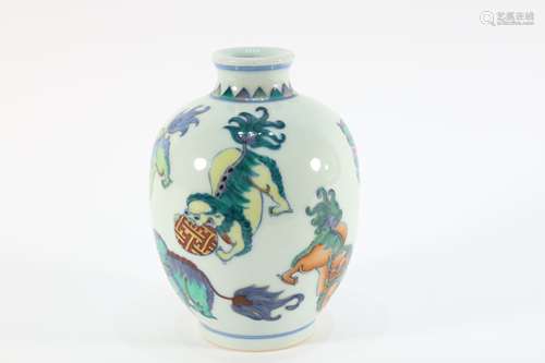 Doucai Lion Playing Ball Pattern Porcelain Vase