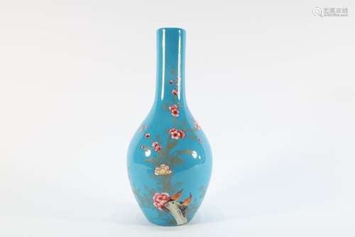 Blue Base Flower with Bird Porcelain Vase