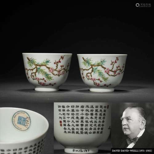 A Pair Of Famille Rose Inscribed Cups, Daoguang Mark