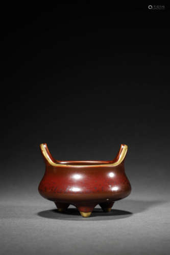 An Aubergine Glaze Gold-Decorated Tripod Censer, Qianlong Ma...