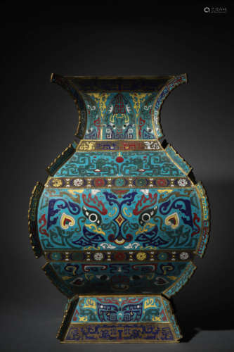 A Bronze Cloisonne Enamel Square Zun Vase