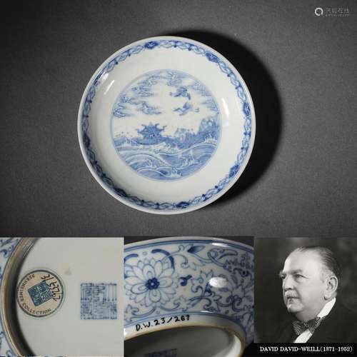 A Blue And White Landscape Plate, Qianlong Mark