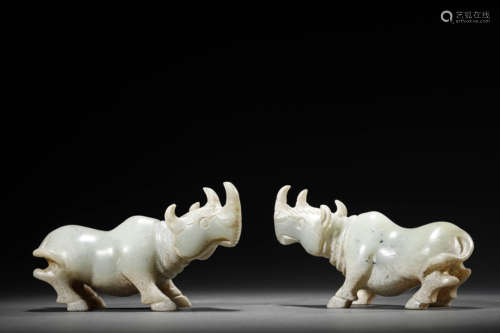 A Pair Of Jade Rhinos