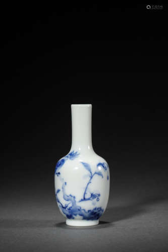 A Blue And White Flower And Bird Small Vase, ‘Yuan Wen Gou S...